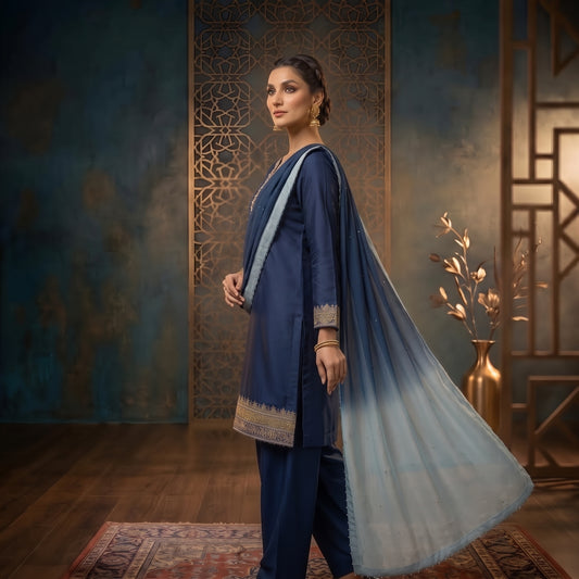 Blue Short Zaria by Asima Abrar - Royal Blue Pure Sheesha Silk Short Shirt with Dhaka Pants