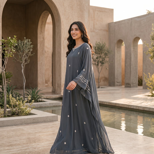 Asima Abrar Grey Georgette Kaftan with Crystal and Beadwork