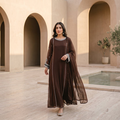 Brown Georgette Embellished Kaftan