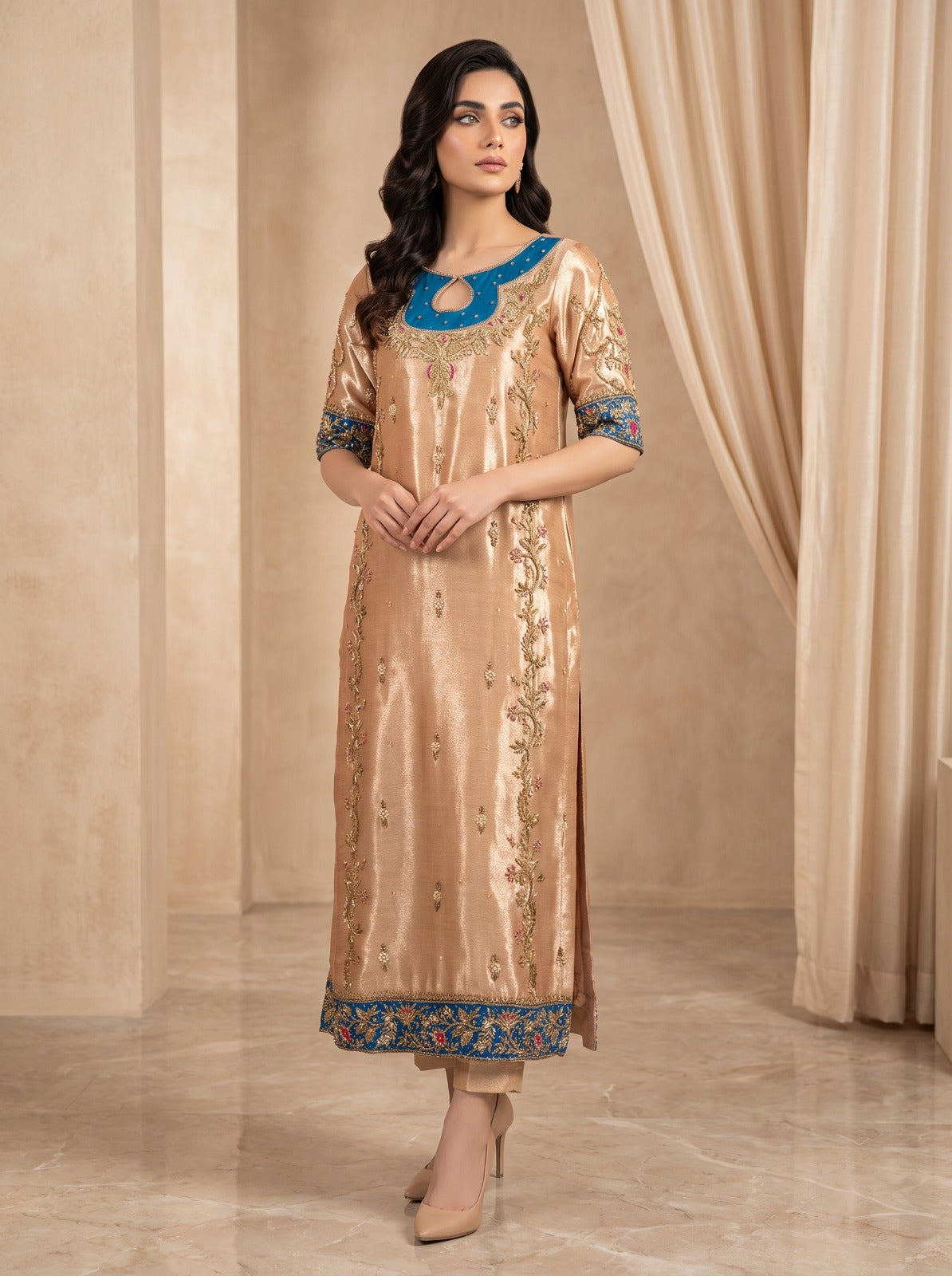 Afsana by Asima Abrar - Deep Green Lama Ensemble with Kora Dabka Hand Embroidery and Sheesha Silk Pants