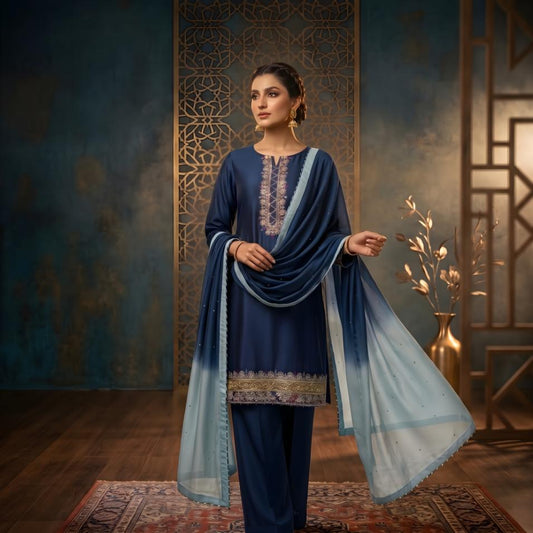 Blue Short Zaria by Asima Abrar - Royal Blue Pure Sheesha Silk Short Shirt with Dhaka Pants