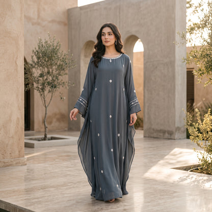 Asima Abrar Grey Georgette Kaftan with Crystal and Beadwork