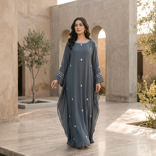 Asima Abrar Grey Georgette Kaftan with Crystal and Beadwork